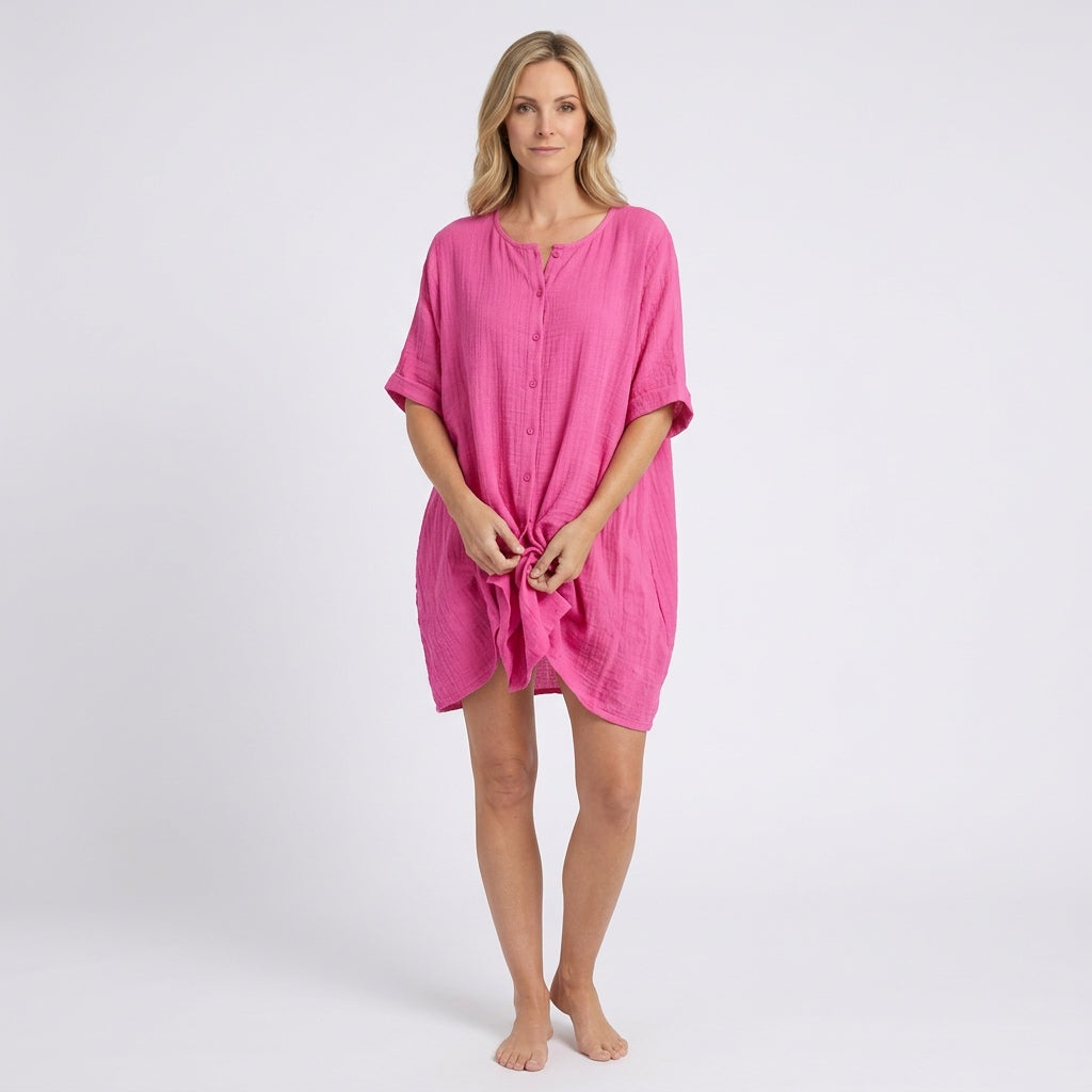 Women Beach Cover Up Short Sleeve Tie Front Casual Holiday