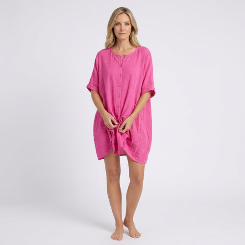 Women Beach Cover Up Short Sleeve Tie Front Casual Holiday