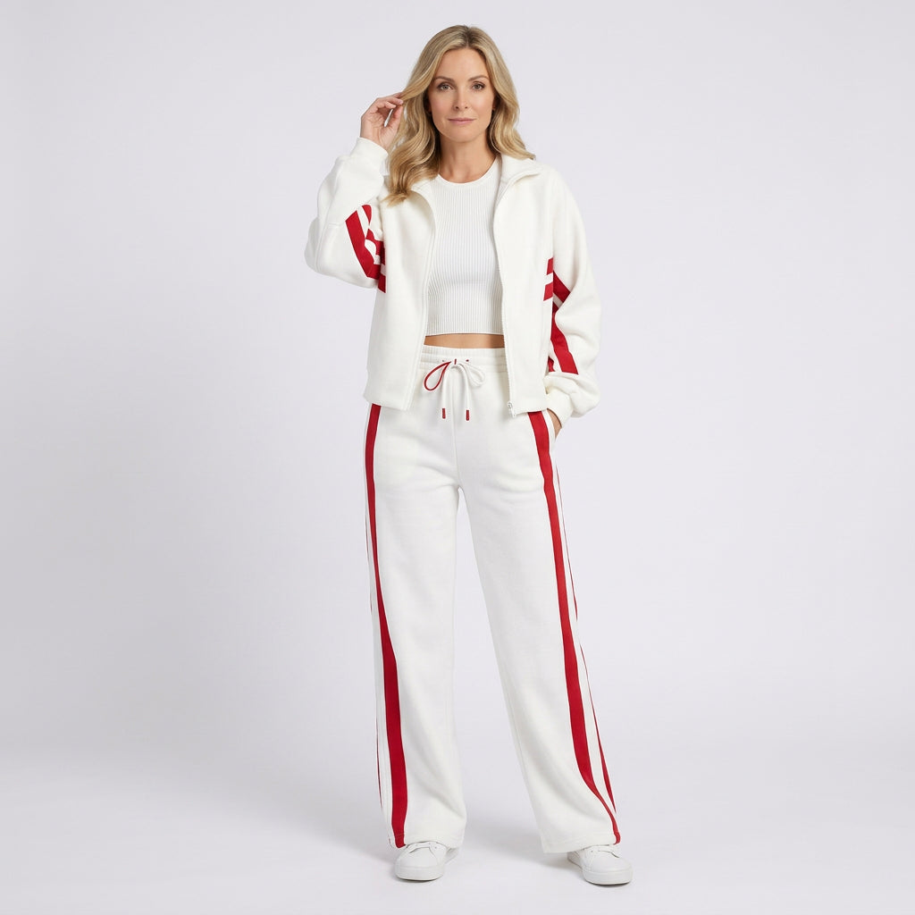 Women Two Piece Tracksuit Set - Zip Hoodie Straight Leg Pants Casual Everyday
