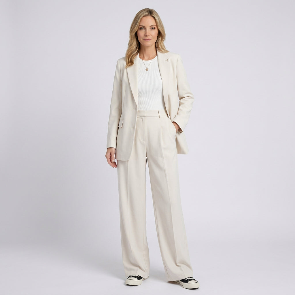 Women Two Piece Suit Set Blazer and Wide Leg Pants - Workwear Outfit