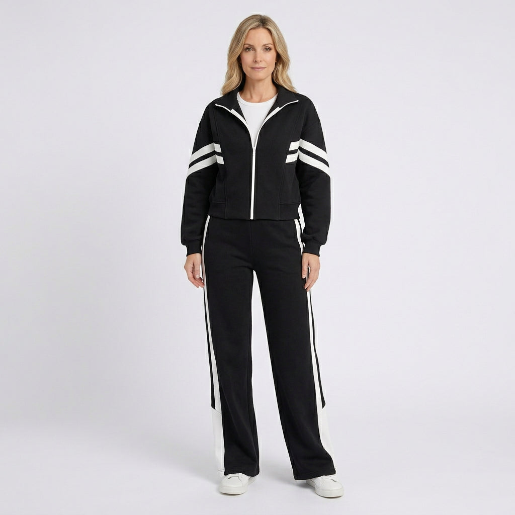 Women Two Piece Tracksuit Set - Zip Hoodie Straight Leg Pants Casual Everyday