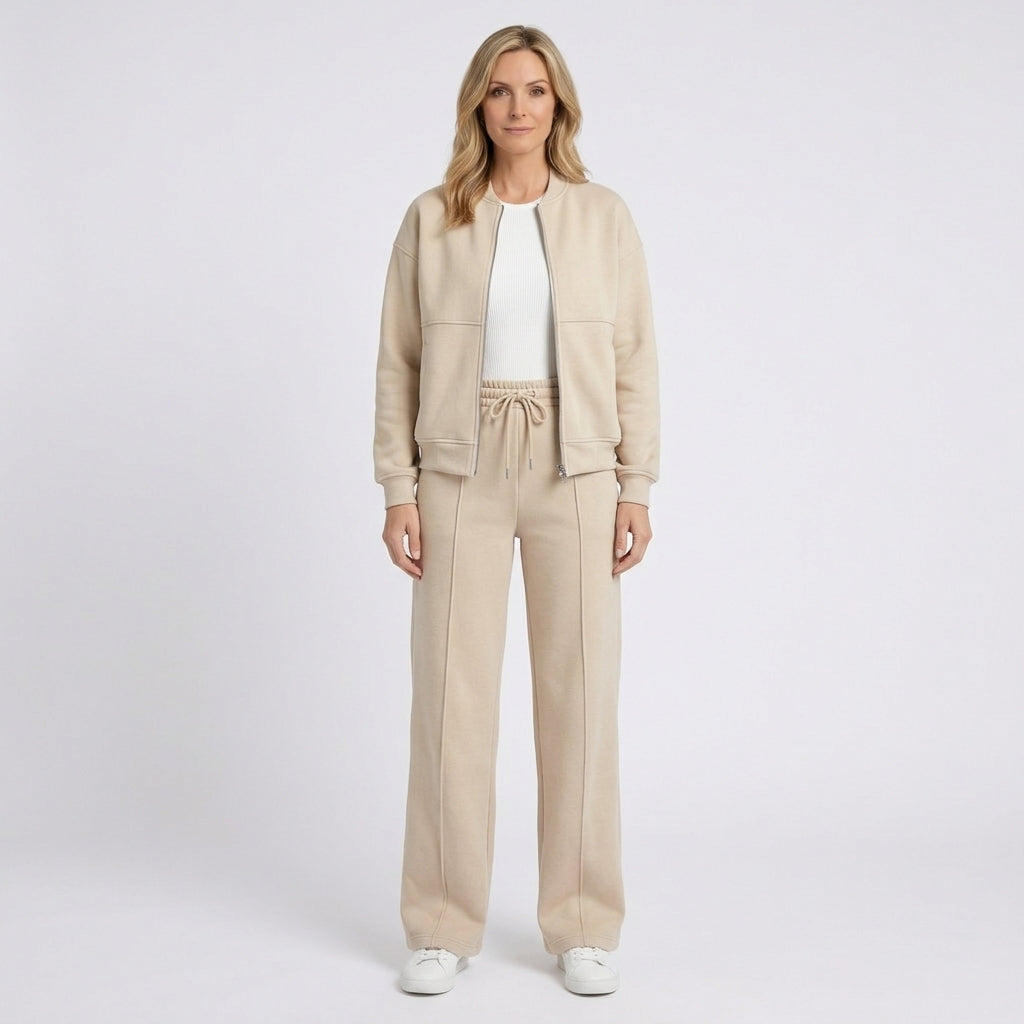 Women Two Piece Zip Jacket Straight Leg Pants Casual Everyday