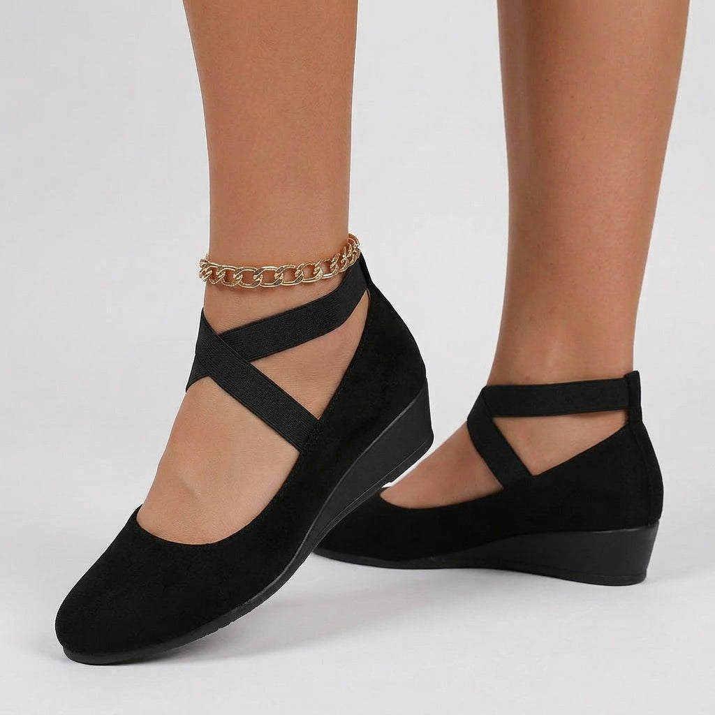 Women Wedge Shoes Elastic Strap Comfort Flats Closed Toe - Casual Shoes
