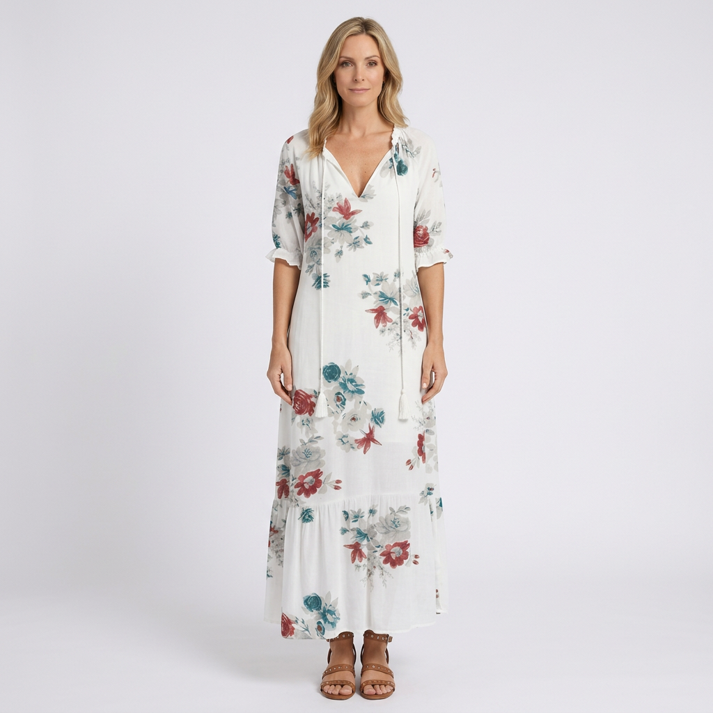 Women Floral Maxi Dress Short Sleeve Casual Holiday Everyday
