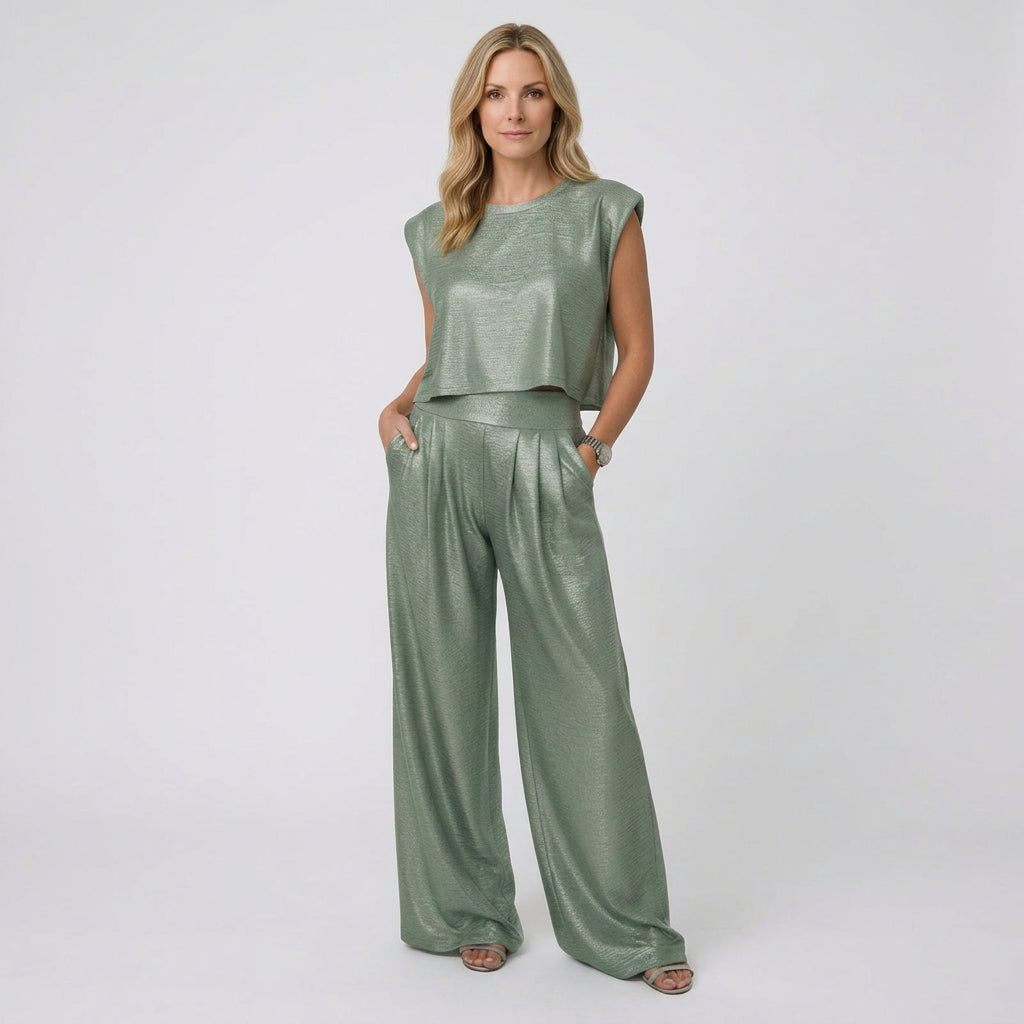 Women Sleeveless Top and Wide Leg Pants Set Occasion