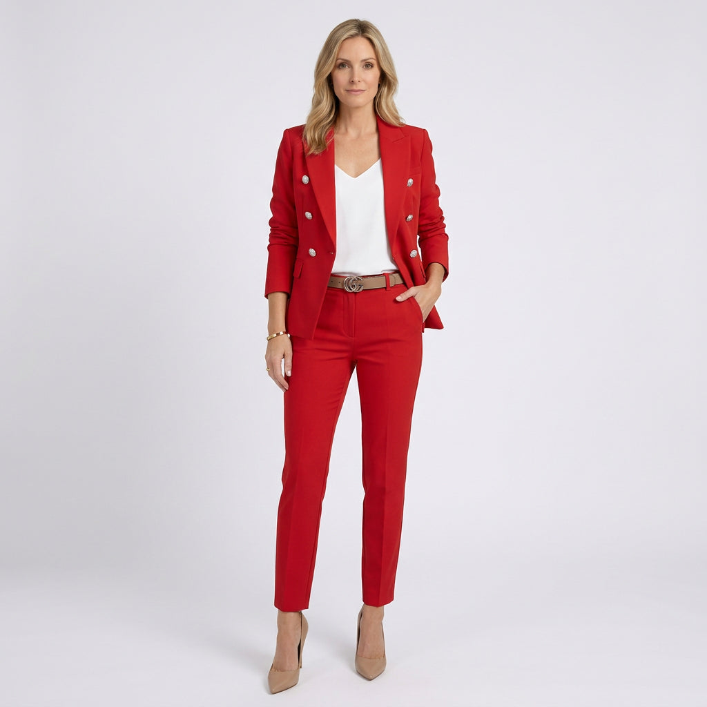 Women Tailored Blazer and Trousers Set Workwear Smart Casual