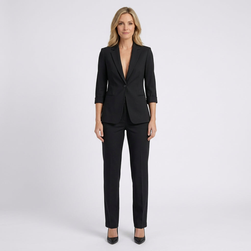 Women Tailored Blazer and Trousers Set Smart Casual Workwear