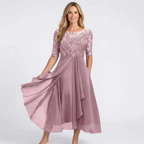 Women Lace Maxi Dress Half Sleeve Formal Occasion
