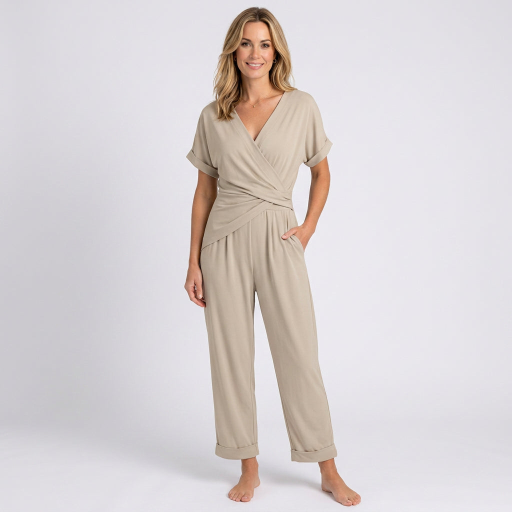 Women’s Wrap Front Jumpsuit Cropped Relaxed Fit