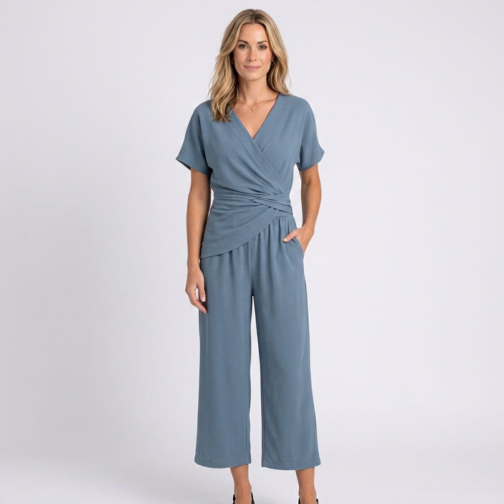 Women’s Wrap Front Jumpsuit Cropped Relaxed Fit