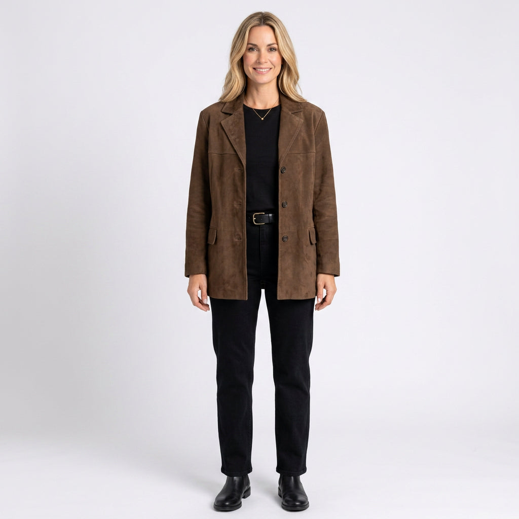 Women’s Faux Suede Blazer Jacket Tailored Relaxed Fit