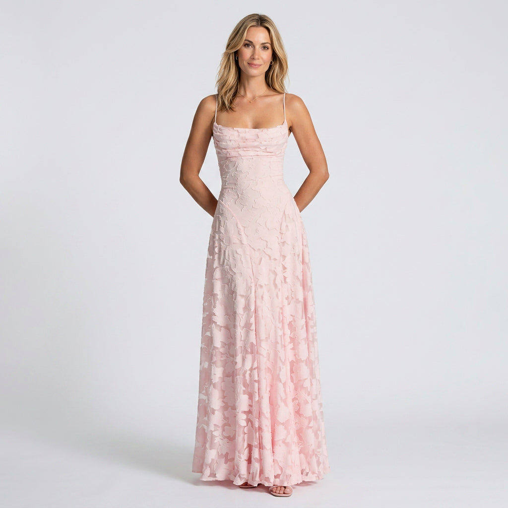 Women’s Floral Maxi Evening Dress Spaghetti Strap Tailored Fit