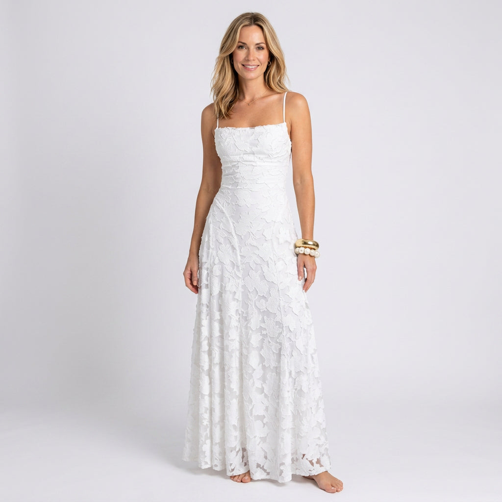 Women’s Floral Maxi Evening Dress Fitted Bodice Flowing Skirt