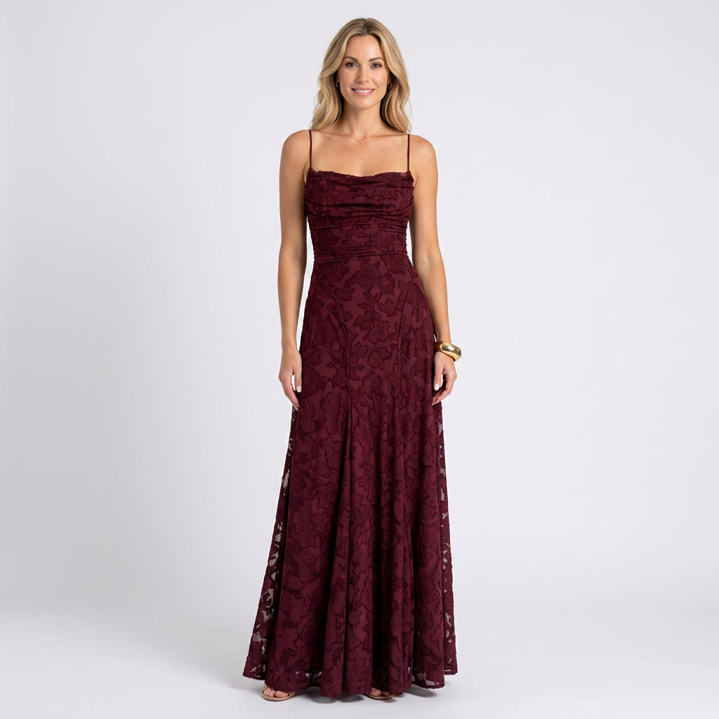 Women’s Floral Maxi Evening Dress Fitted Bodice Flowing Skirt