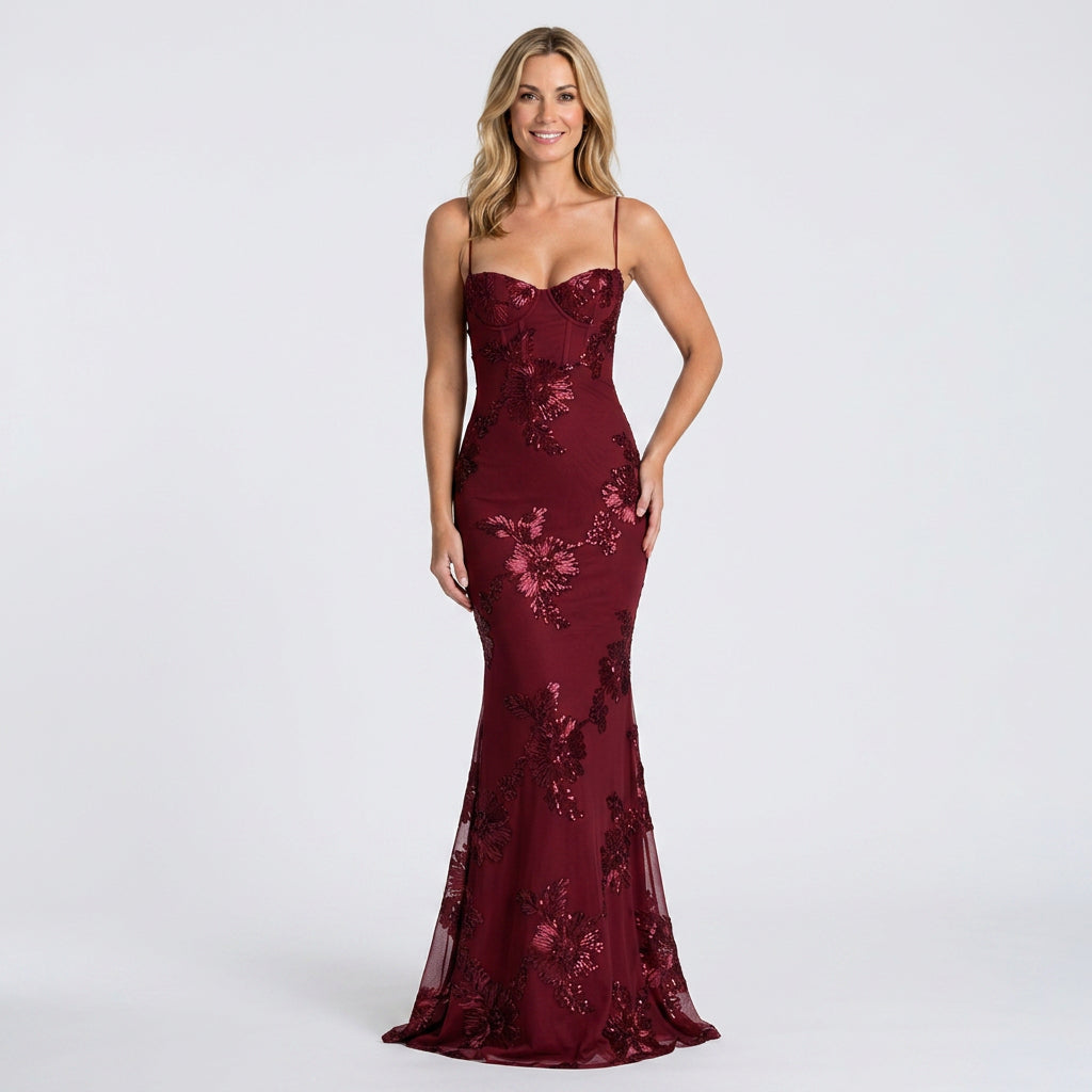 Women’s Embroidered Maxi Evening Dress Fitted Silhouette