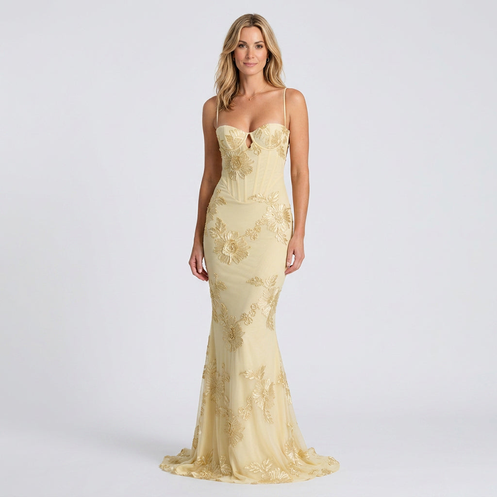 Women’s Embroidered Maxi Evening Dress Fitted Silhouette