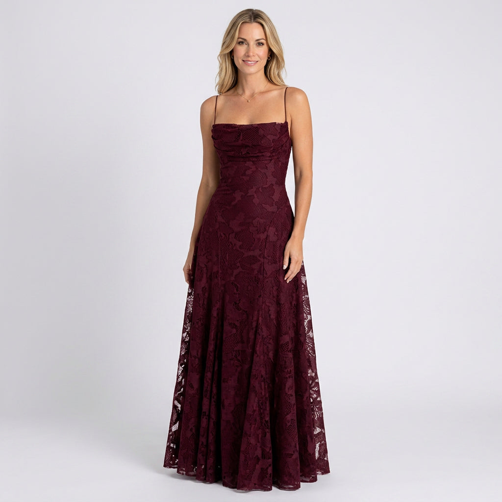 Women’s Floral Maxi Evening Dress Spaghetti Strap Tailored Fit