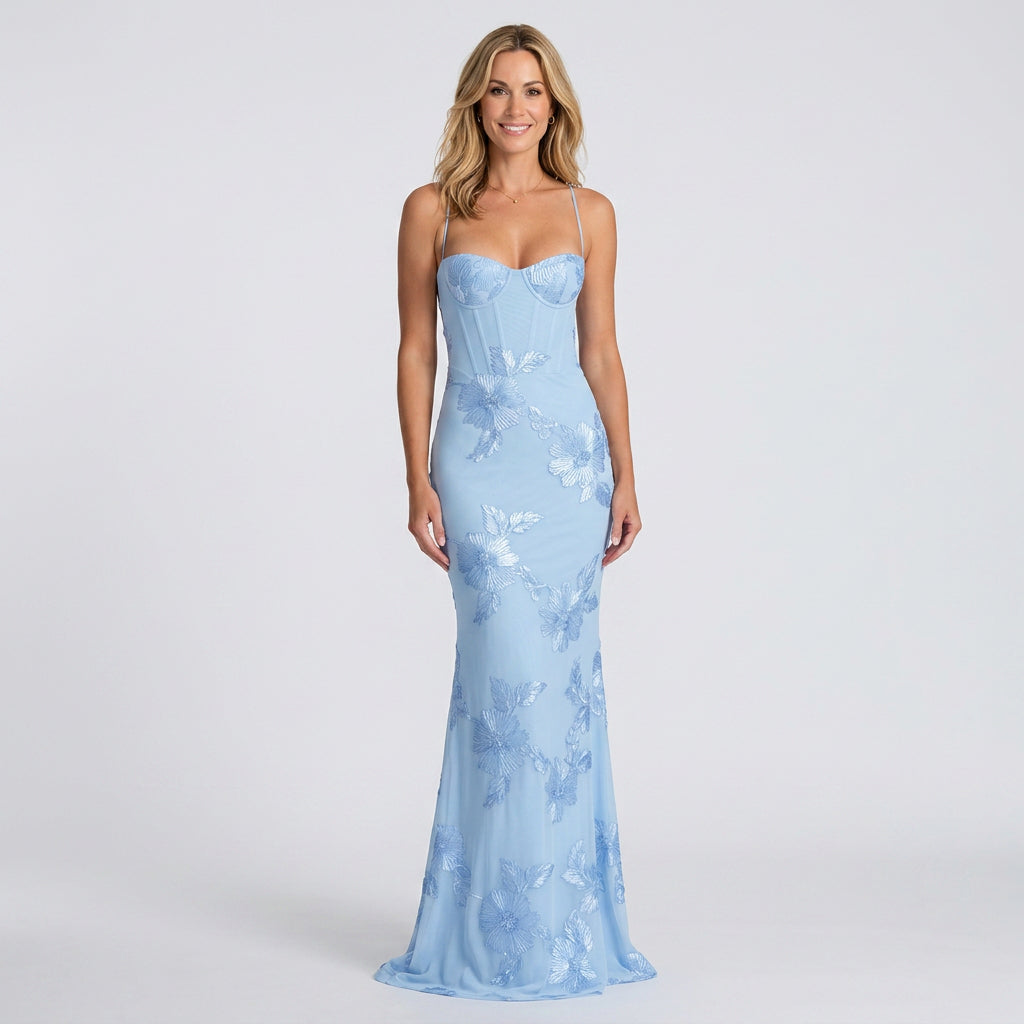 Women’s Embroidered Maxi Evening Dress Fitted Silhouette