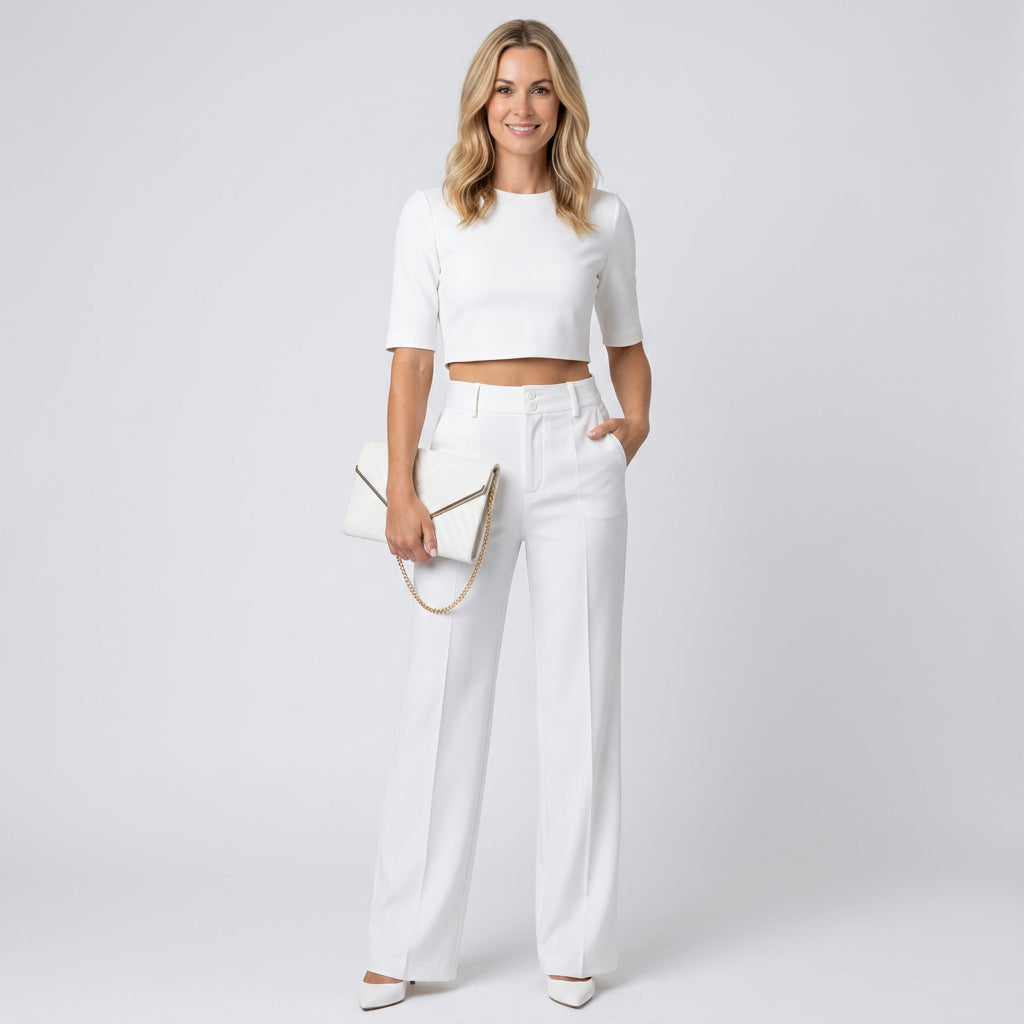 Women’s Two Piece Trouser Set High Neck Cropped Top