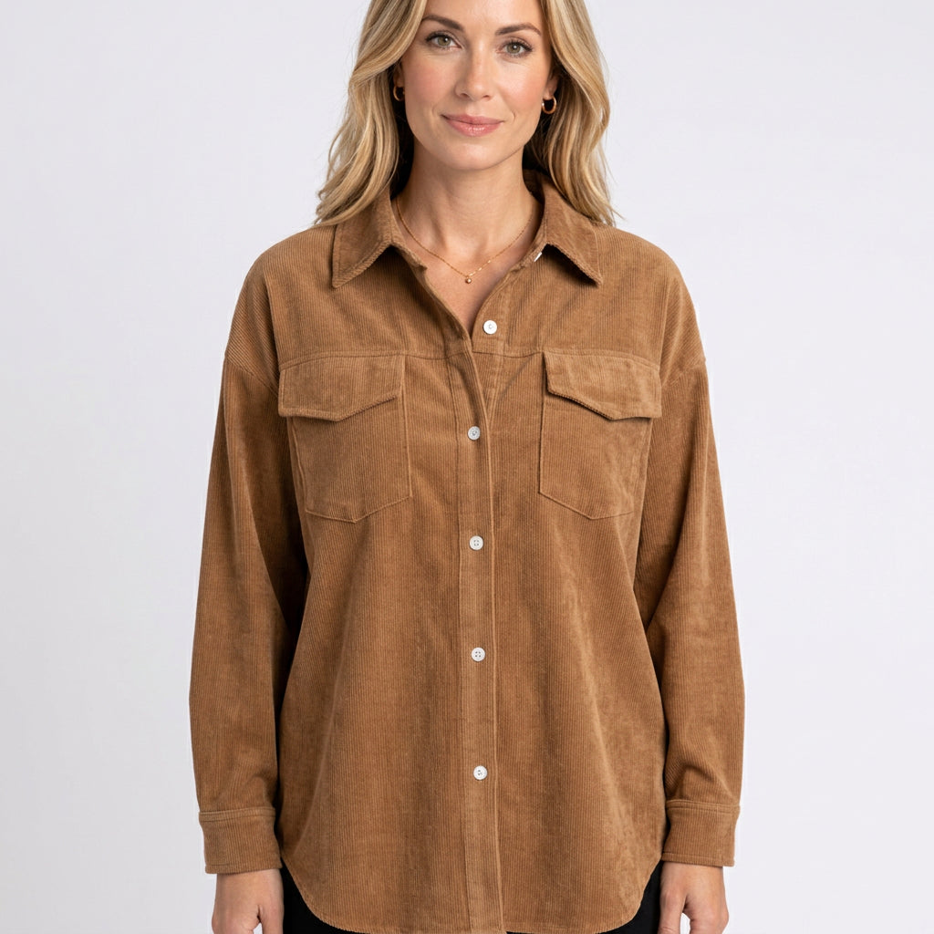 Women’s Corduroy Shirt Jacket Button Front Relaxed Fit