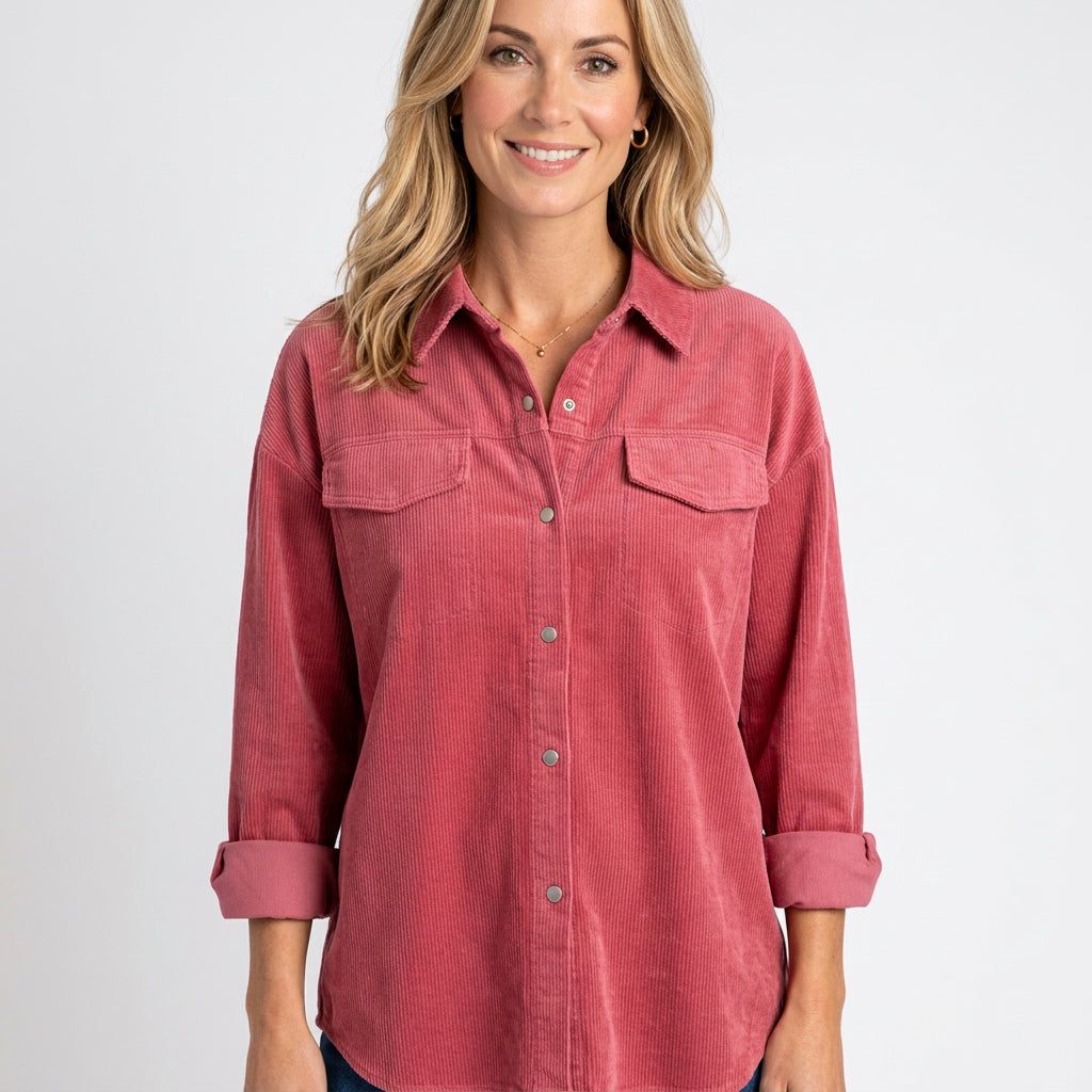 Women’s Corduroy Shirt Jacket Button Front Relaxed Fit