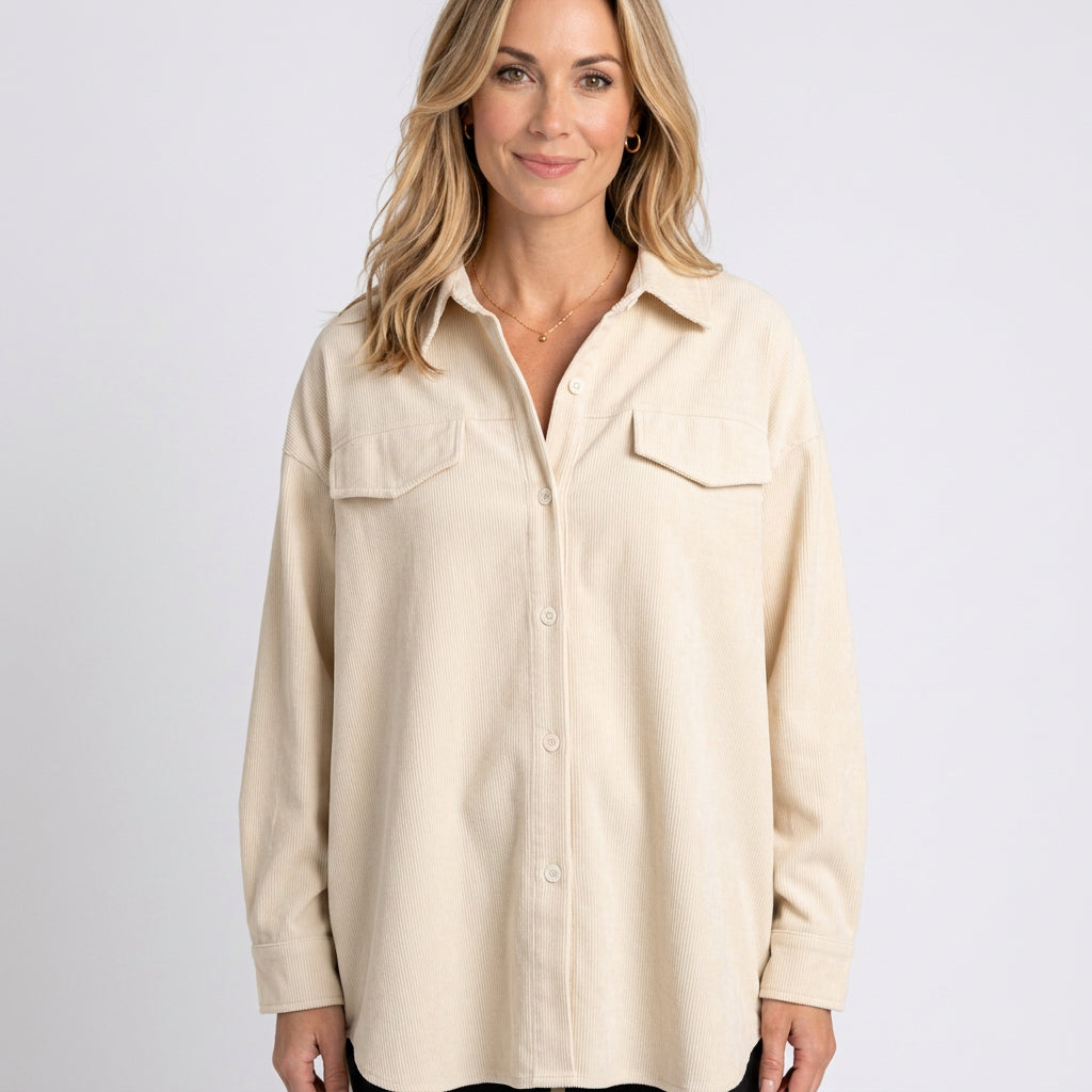 Women’s Corduroy Shirt Jacket Button Front Relaxed Fit
