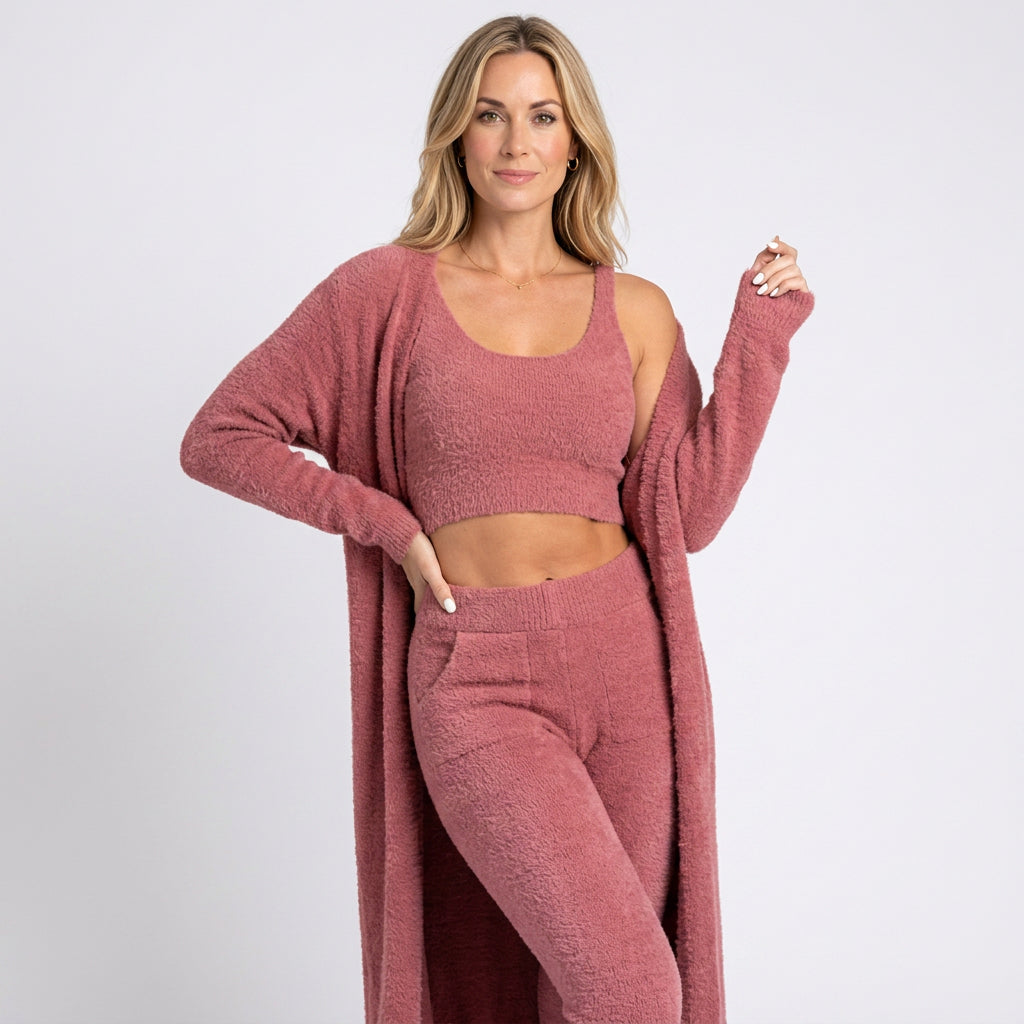 Women’s Knit Lounge Set Three Piece Soft Relaxed Fit
