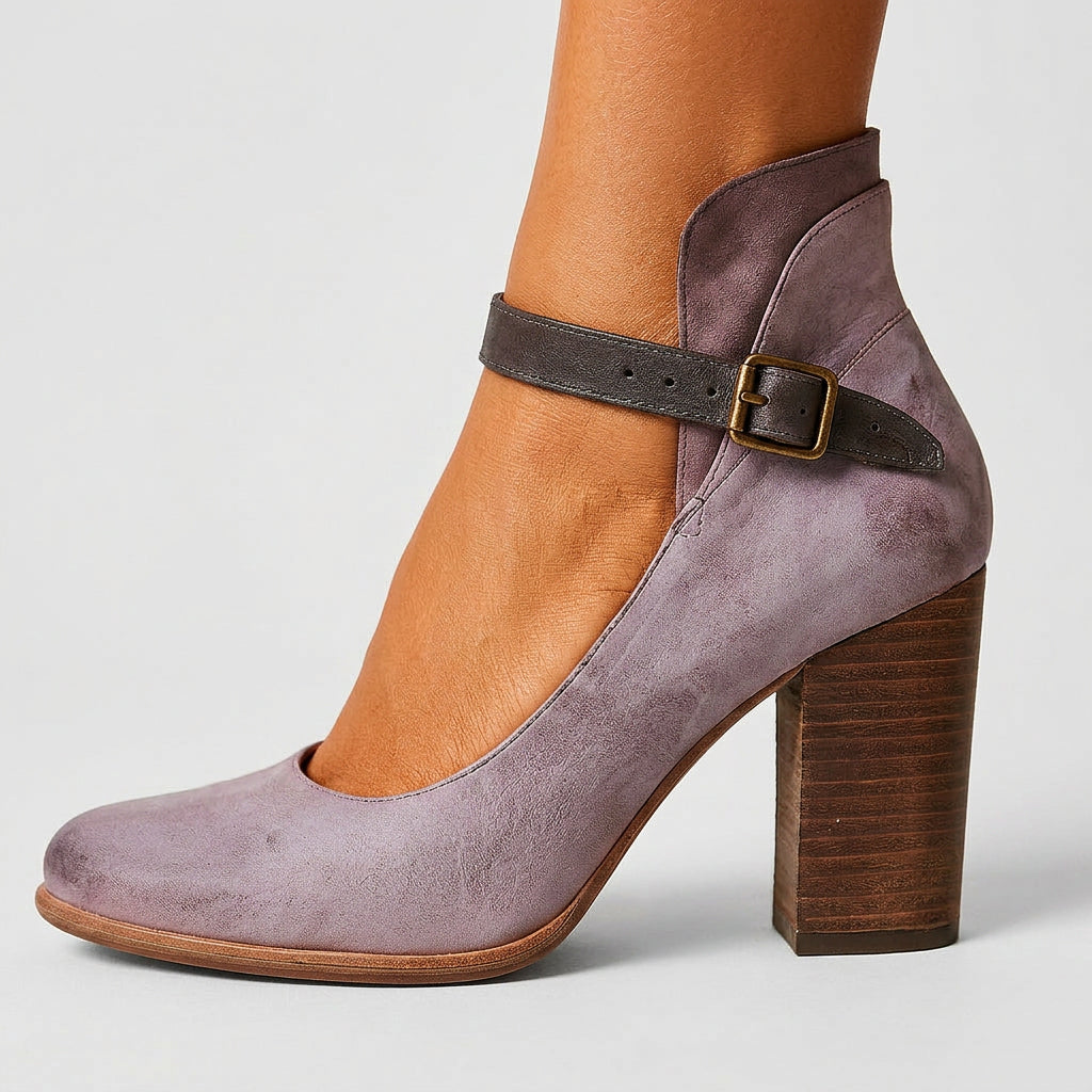 Women’s Strap Block Heel Pumps Round Toe Elegant Fit