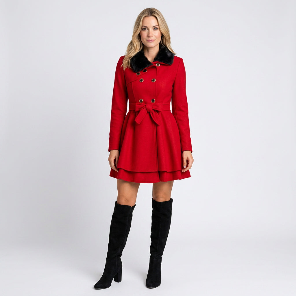 Women’s Double Breasted Short Coat Belted Fit