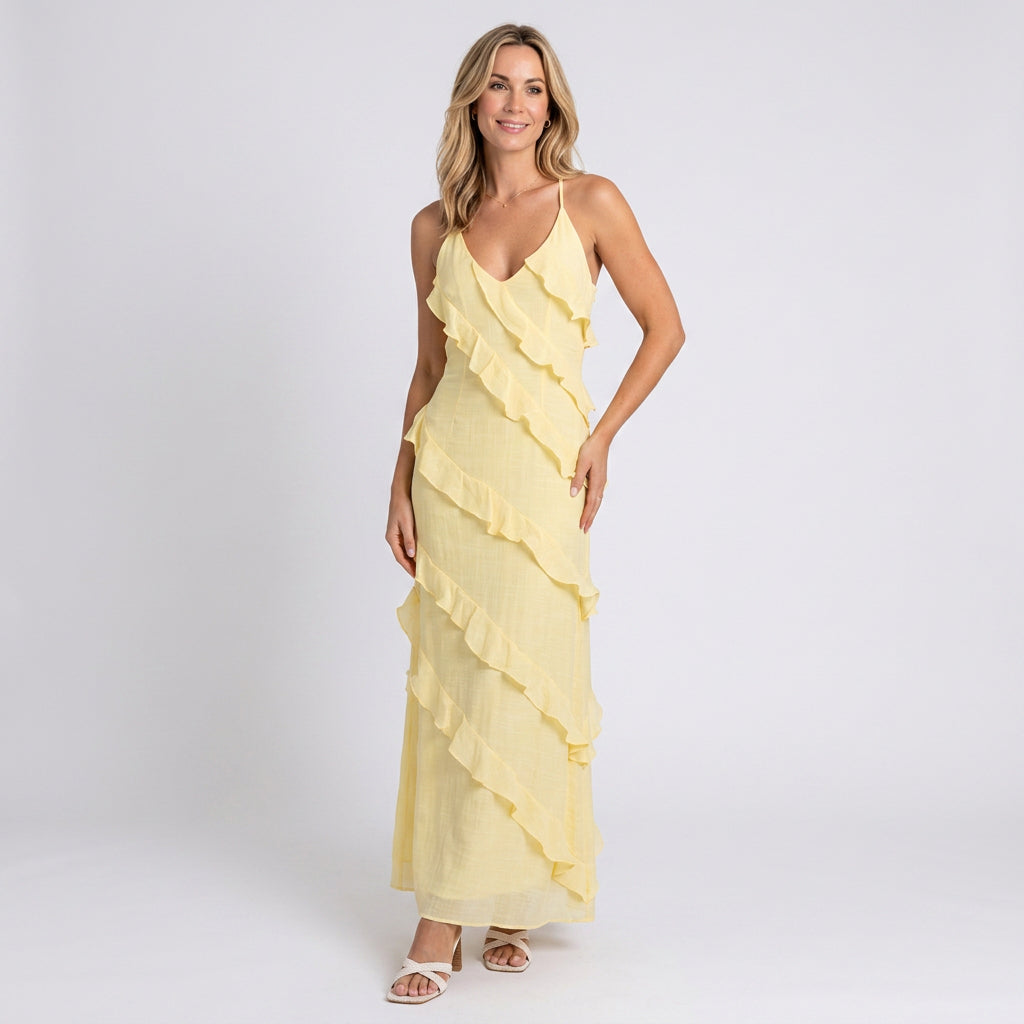 Women’s Ruffle Maxi Dress Halter Neck Flowing Fit