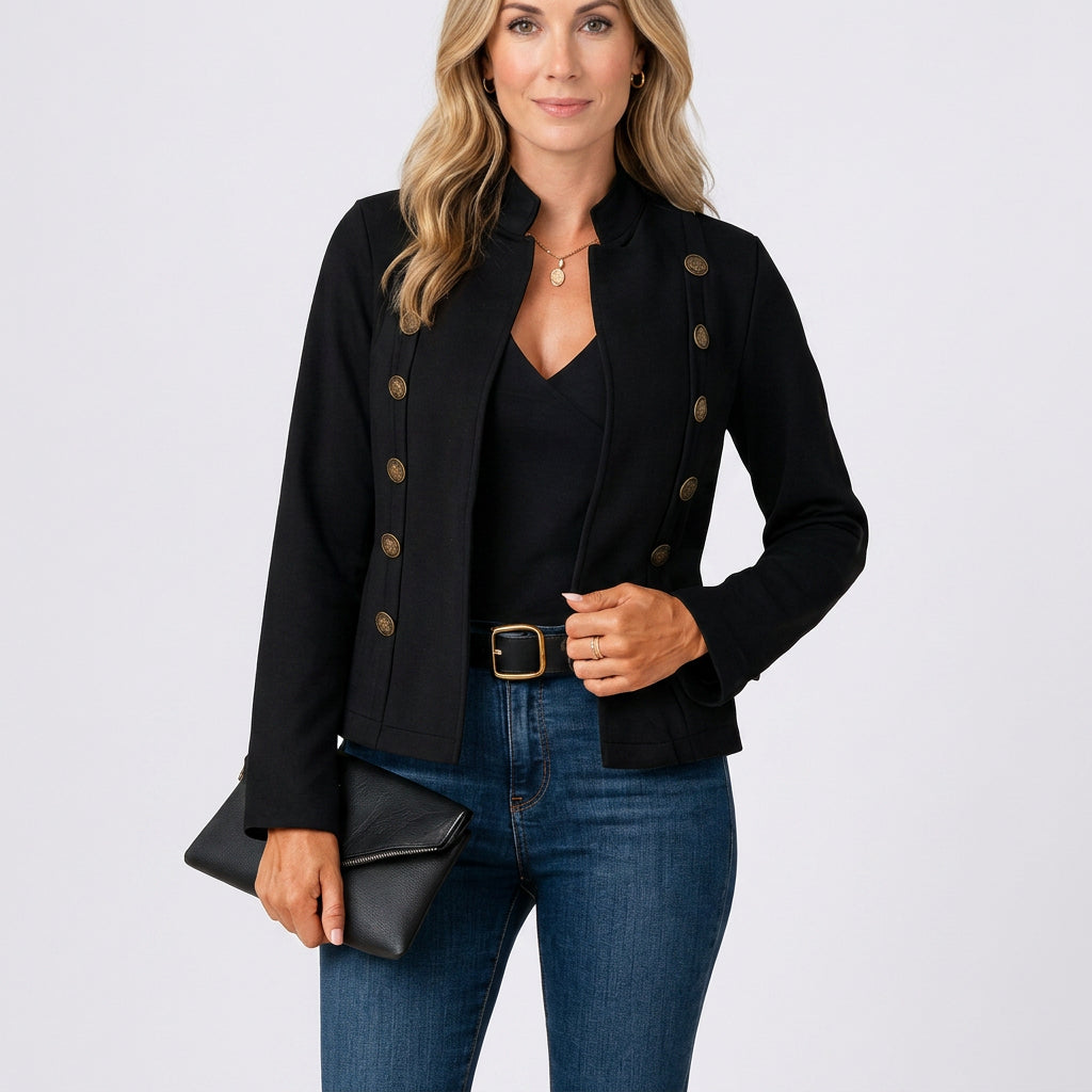 Women’s Tailored Short Jacket Decorative Button Structured Fit