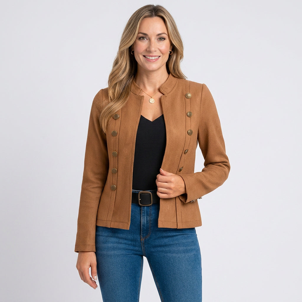 Women’s Tailored Short Jacket Decorative Button Structured Fit