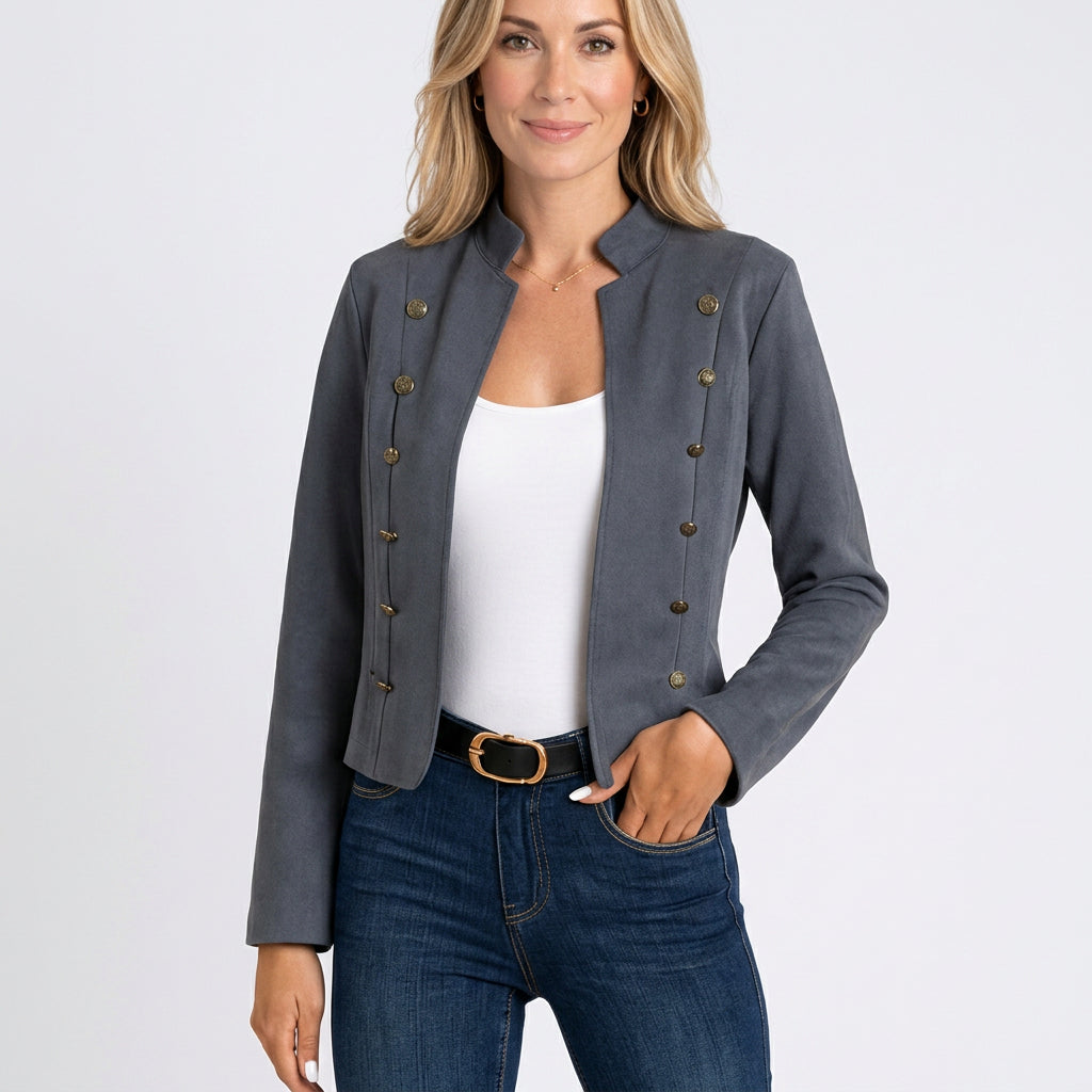 Women’s Tailored Short Jacket Decorative Button Structured Fit