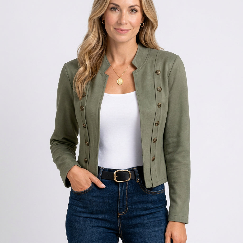 Women’s Tailored Short Jacket Decorative Button Structured Fit