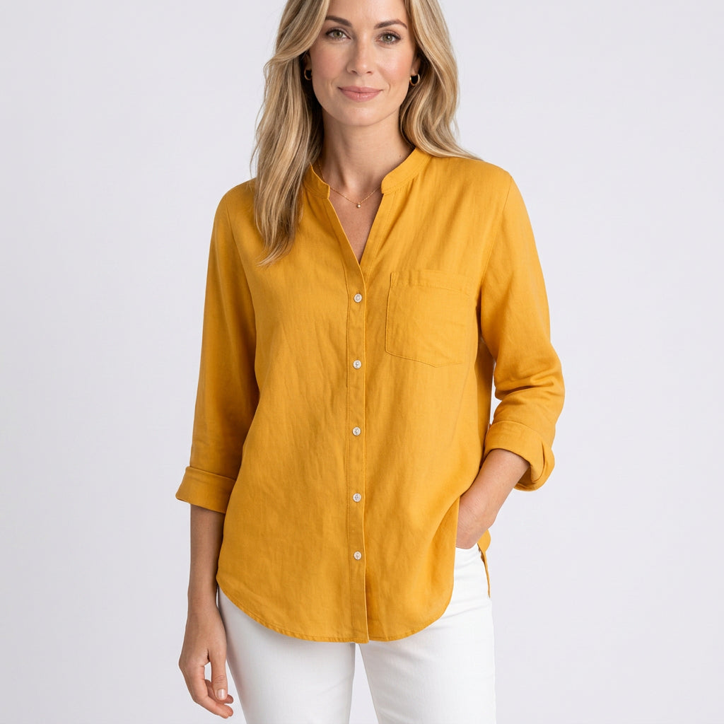 Women’s Button Front Blouse Stand Collar Relaxed Fit