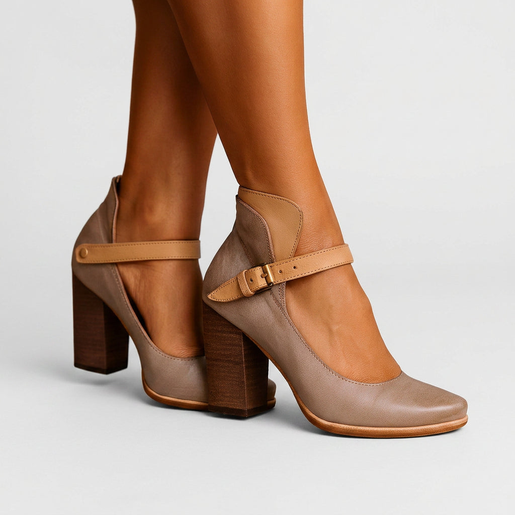 Women’s Strap Block Heel Pumps Round Toe Elegant Fit