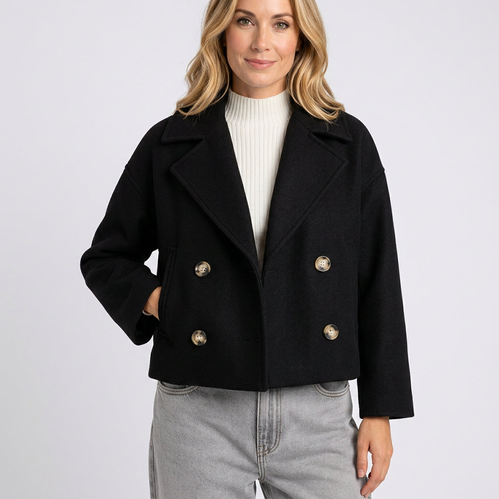 Women’s Cropped Double Breasted Wool Blend Jacket