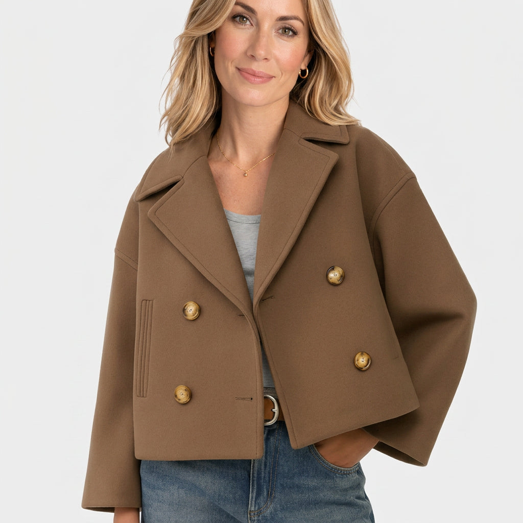 Women’s Cropped Double Breasted Wool Blend Jacket
