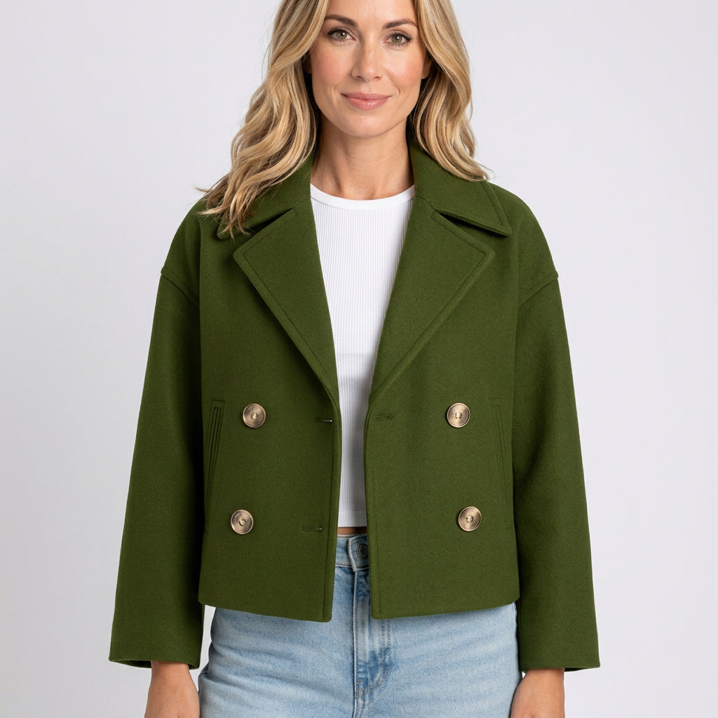 Women’s Cropped Double Breasted Wool Blend Jacket