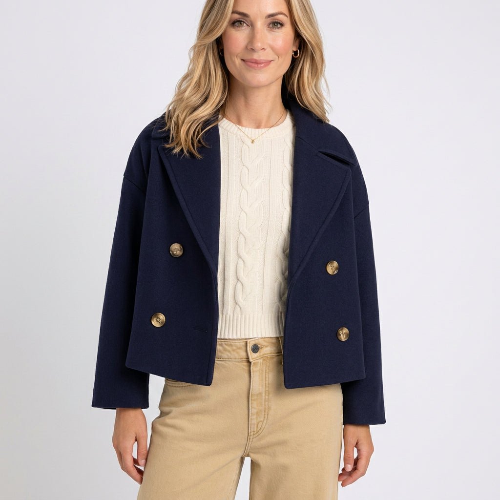 Women’s Cropped Double Breasted Wool Blend Jacket