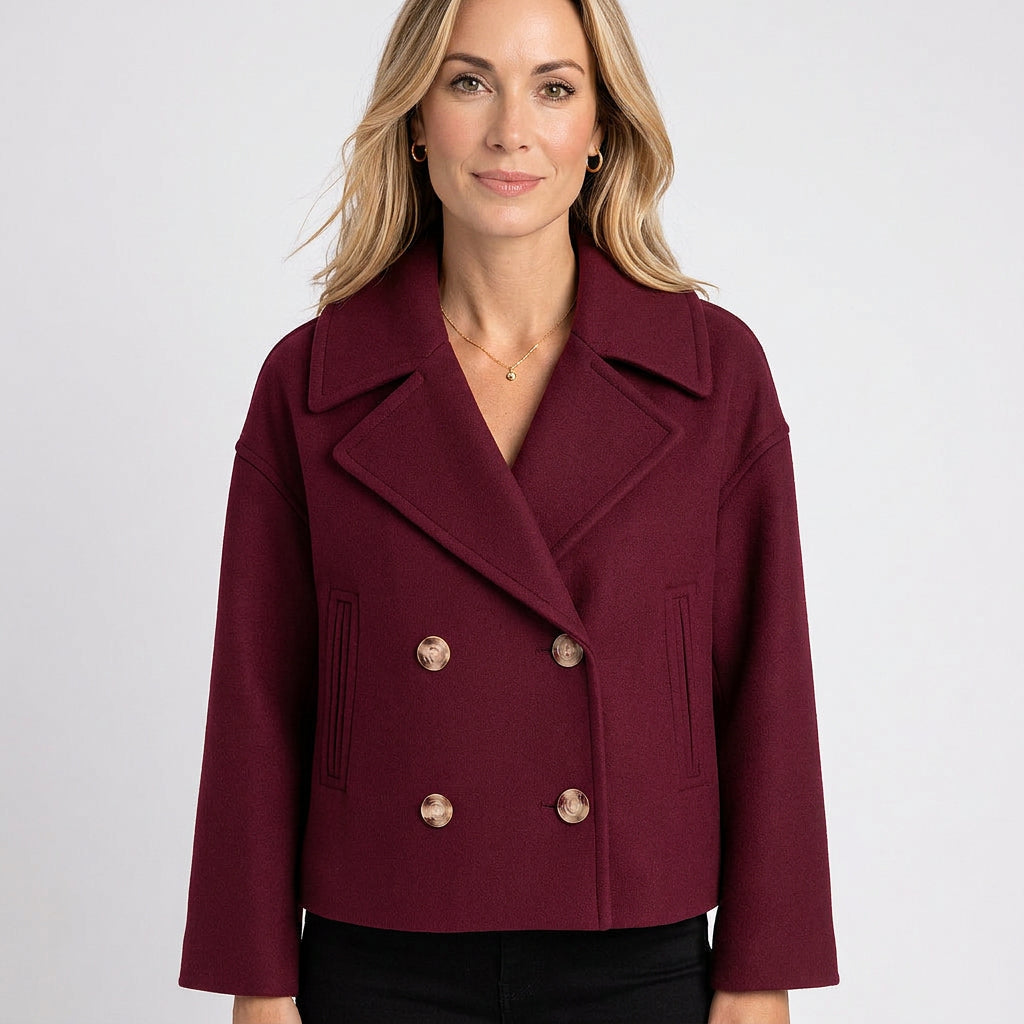 Women’s Cropped Double Breasted Wool Blend Jacket