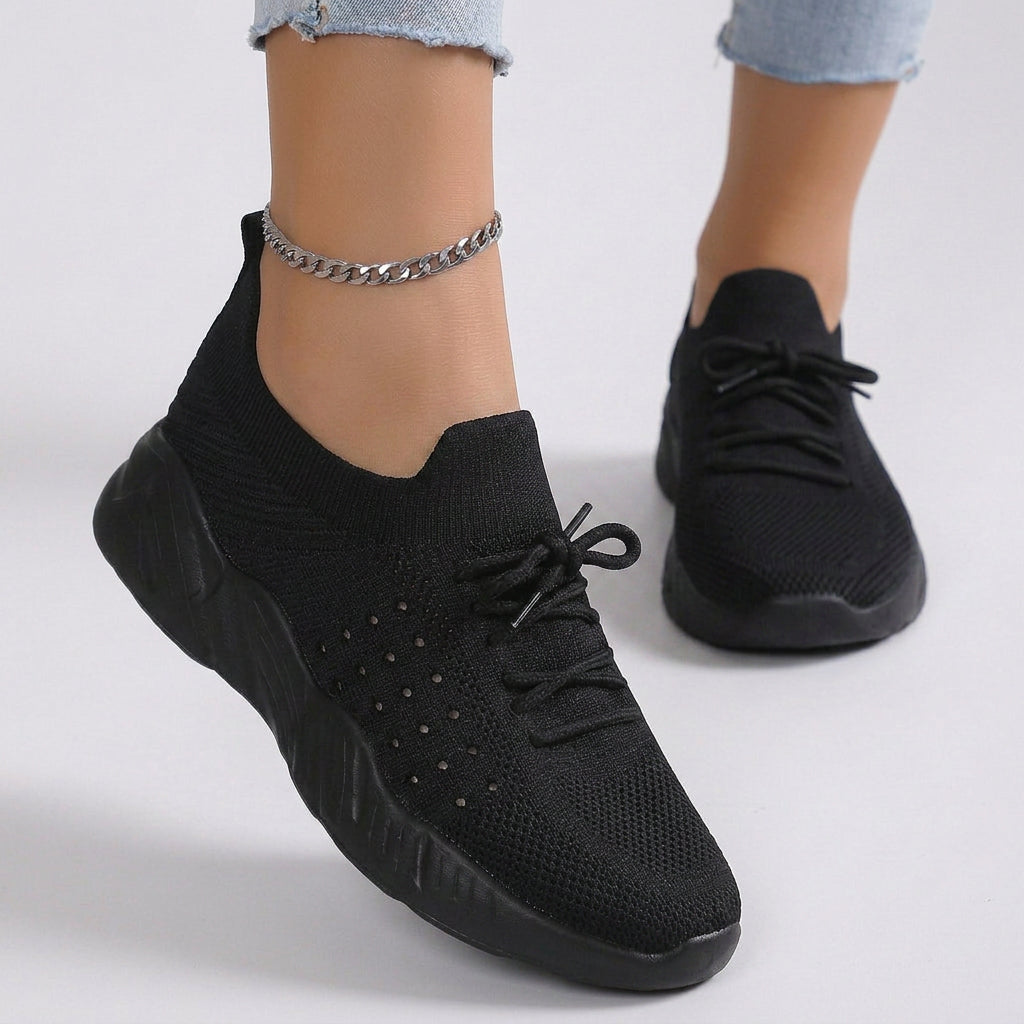 Women’s Knit Lace Up Trainers Lightweight Comfort Fit