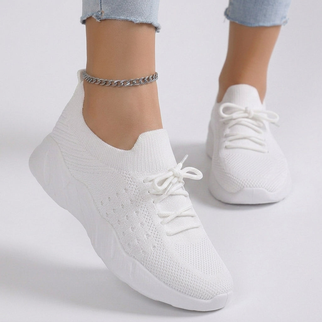 Women’s Knit Lace Up Trainers Lightweight Comfort Fit