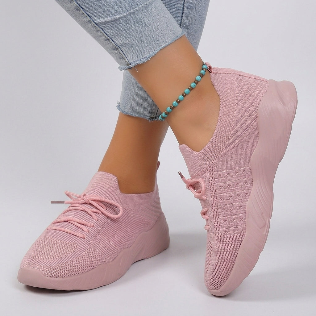Women’s Knit Lace Up Trainers Lightweight Comfort Fit