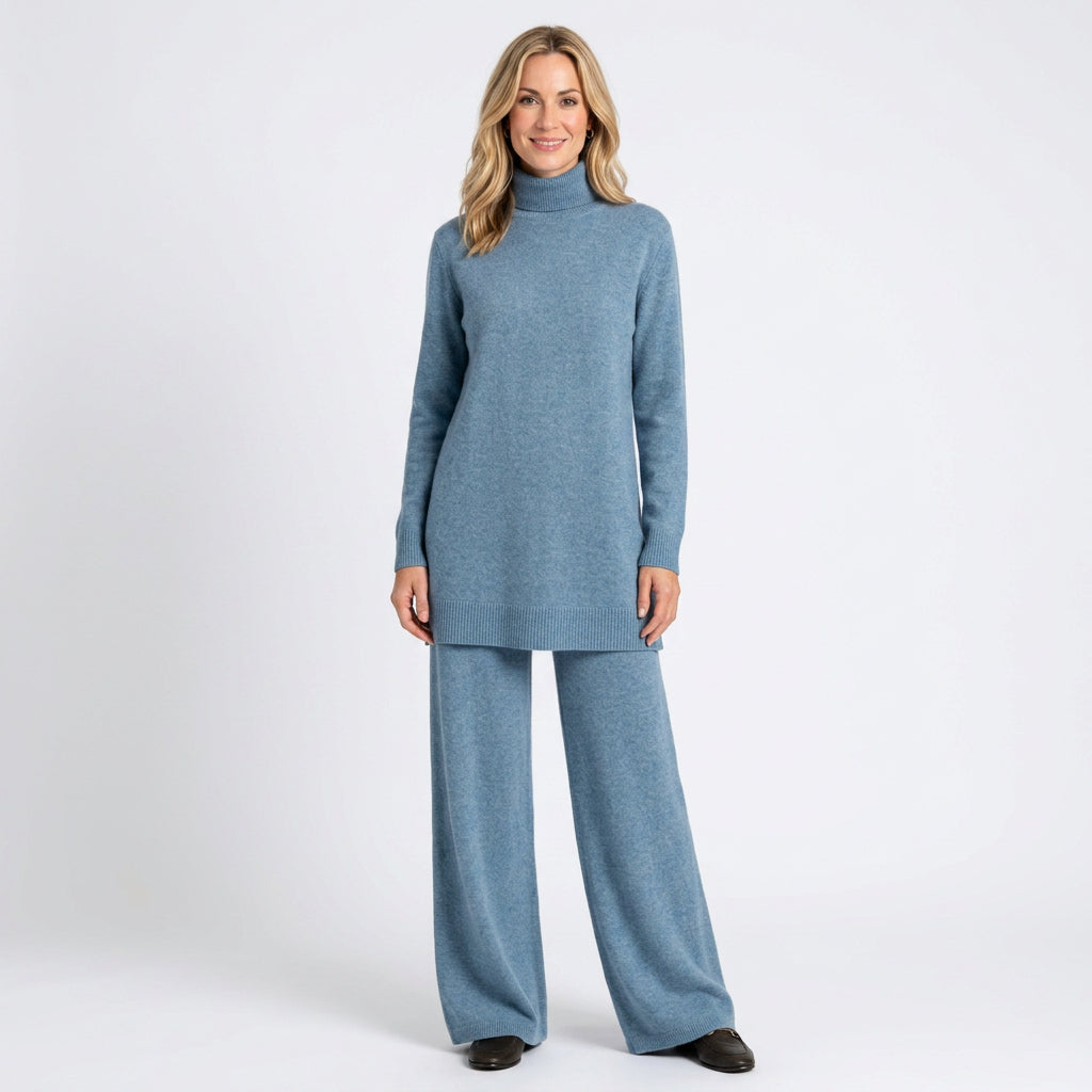Women’s Knit Lounge Set Turtleneck Wide Leg Fit