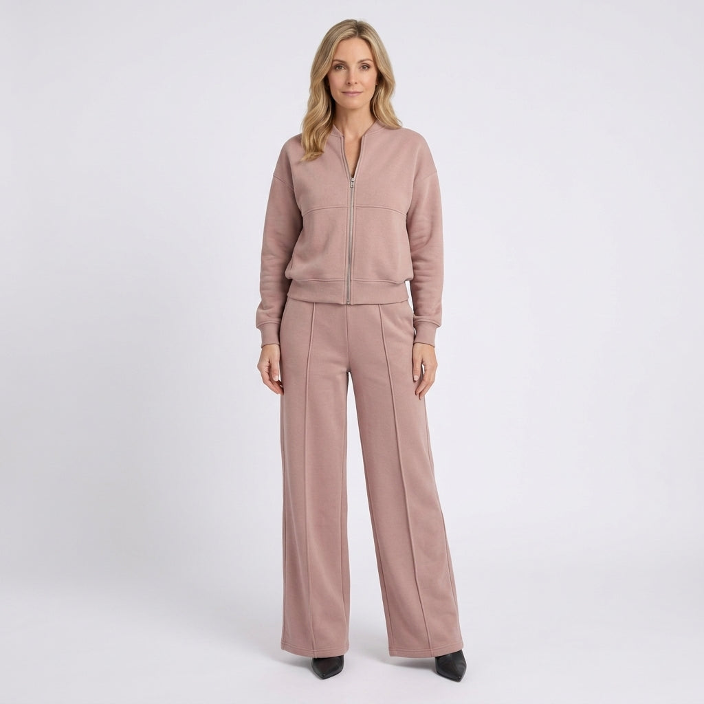 Women Two Piece Zip Jacket Straight Leg Pants Casual Everyday