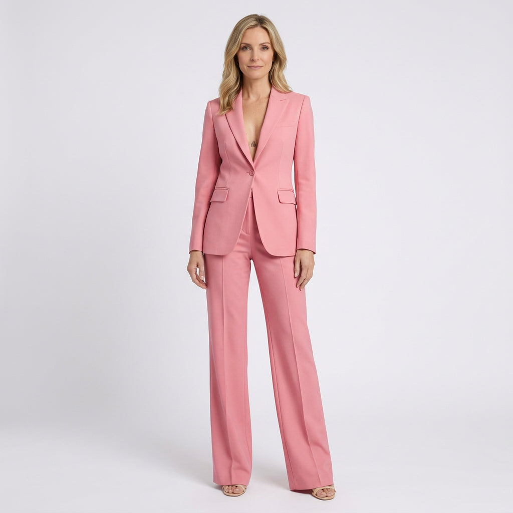 Women Two Piece Tailored Suit Set Blazer and Straight Leg Trousers - Office Wear