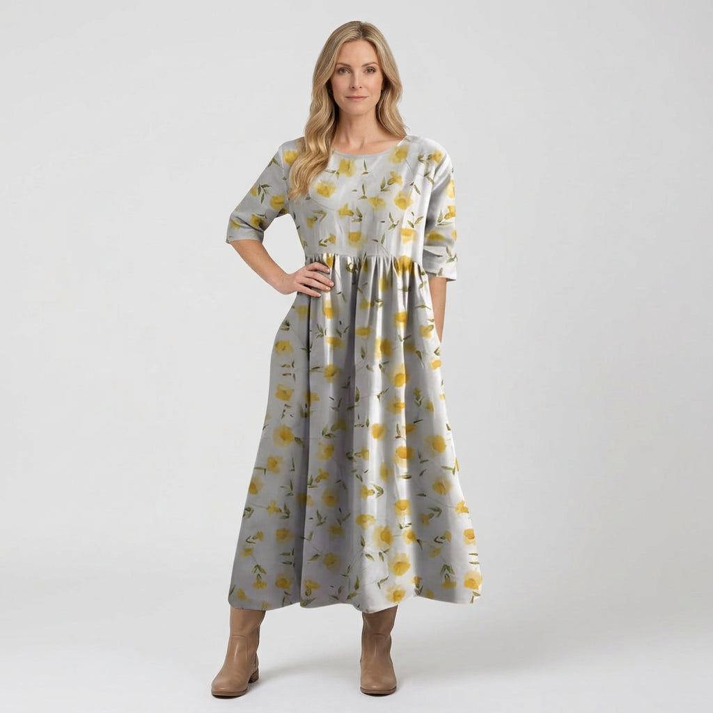 Women Floral Midi Dress Short Sleeve Casual Everyday