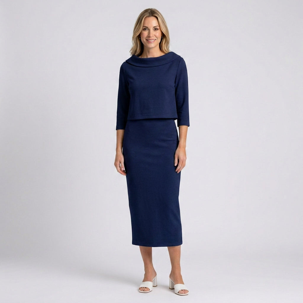 Women’s Midi Pencil Dress Overlay Bodice Tailored Fit