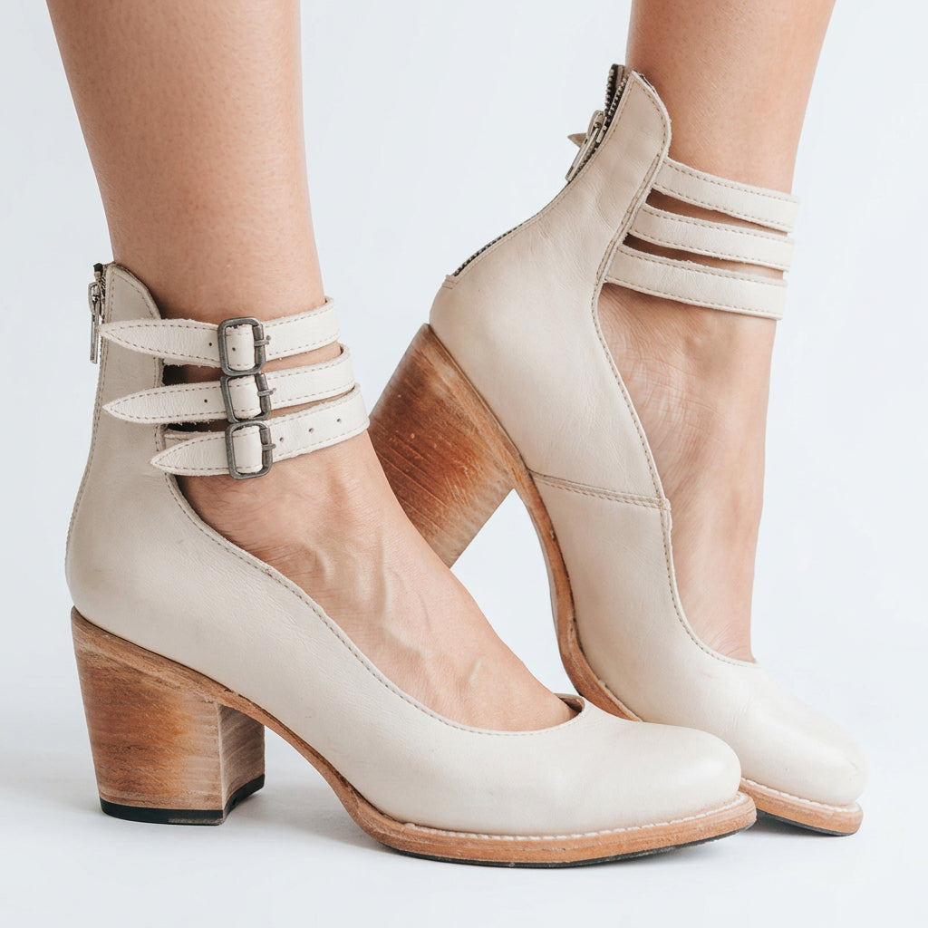 Women Cut Out Ankle Boots Block Heel Buckle Detail